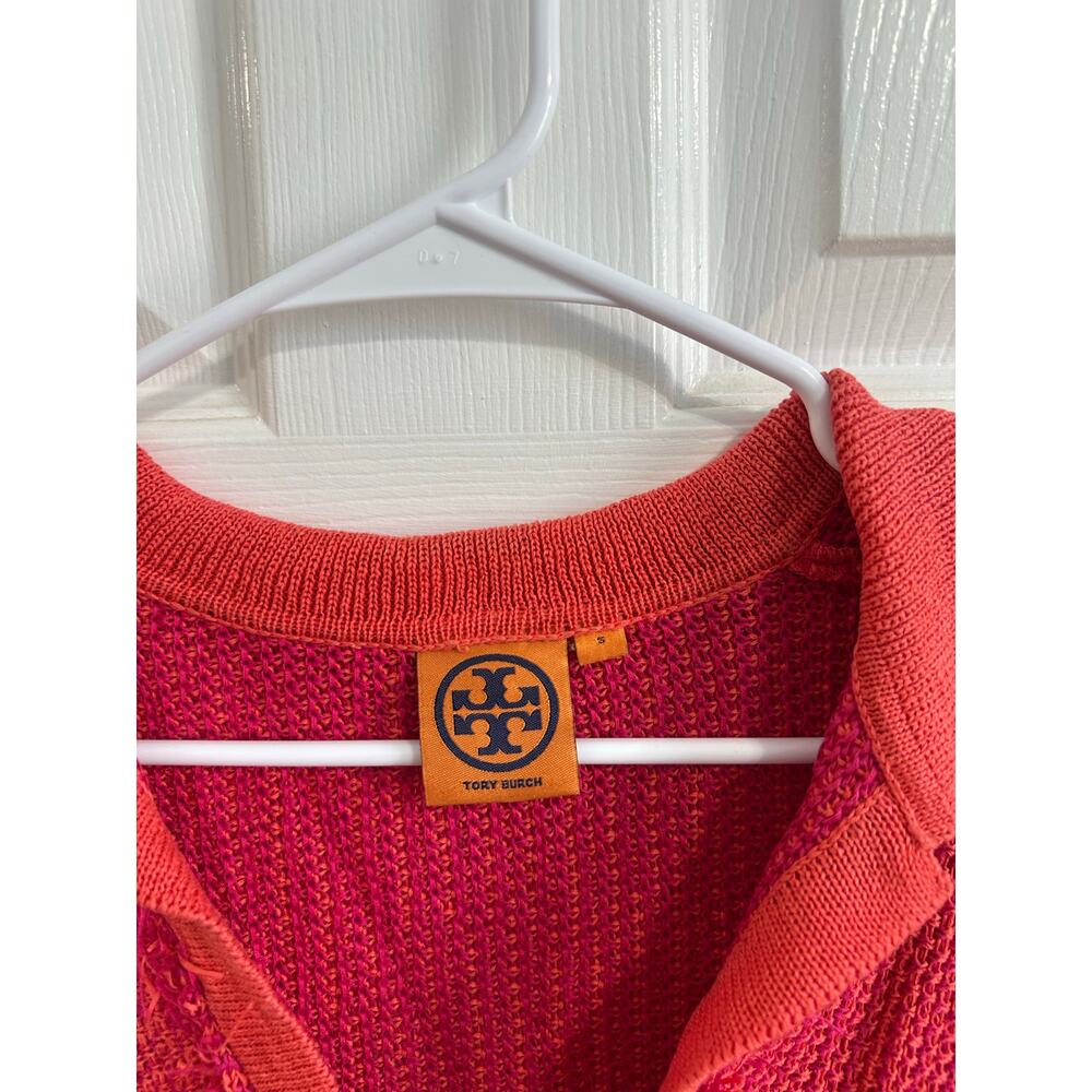 Tory Burch Brielle Runway Knit Top V-Neck Pink Orange 100% Cotton Sz S Great! - Picture 3 of 6